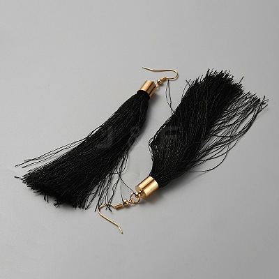 Cotton Tassel Dangle Earrings EJEW-WH0012-045-1
