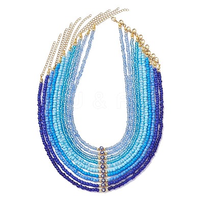 10Pcs 10 Colors Bohemian Brass Enamel Evil Eye & Glass Seed Beaded Necklaces NJEW-MZ00145-1