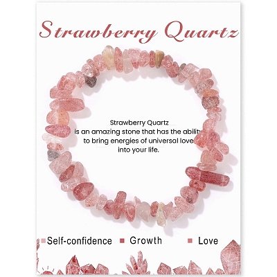 Natural Strawberry Quartz Chips Beaded Stretch Bracelets PW-WG309C1-11-1