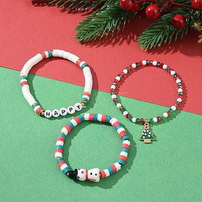 3Pcs 3 Styles Polymer Clay Heishi Surfer Stretch Bracelets Set BJEW-TA00262-1