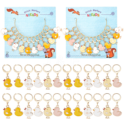 12Pcs 6 Style Alloy Enamel Chick Charms Locking Stitch Makers HJEW-PH01591-1