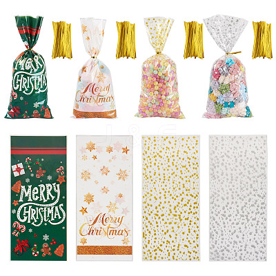 100Pcs 4 Styles Christmas Theme OPP Cellophane Candy Packaging Bags ABAG-TA0002-08-1
