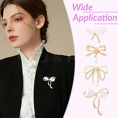 4Pcs 4 Styles Bowknot Alloy Rhinestone Brooches for Women JEWB-TA0001-30-1