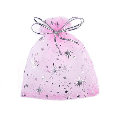Silver Stamping Star Organza Printed Gift Drawstring Bags PW-WG4192C-07-1