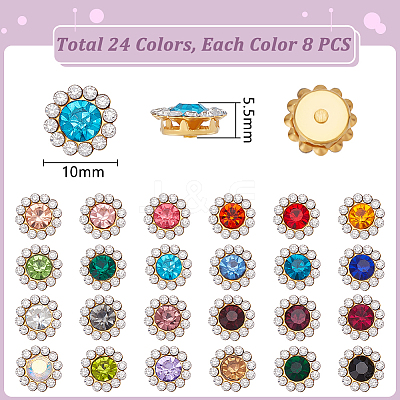 192Pcs 24 Colors Flower Sew on Rhinestones RB-GA0001-07-1