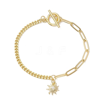 Sun Brass Clear Cubic Zirconia Charm Bracelets BJEW-JB10392-01-1