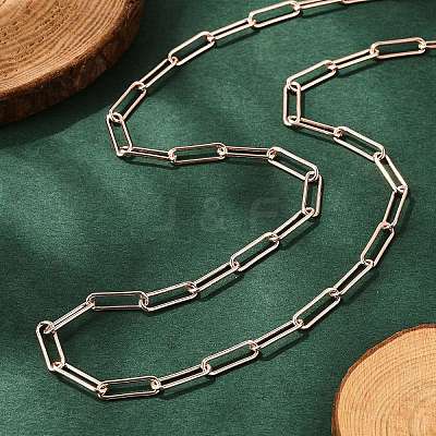 Brass Round Oval Paperclip Chain Necklace Making MAK-S072-04A-RG-1