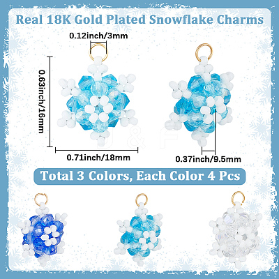12Pcs 3 Colors Glass Seed Beaded Snowflake Pendants FIND-BBC0004-84-1