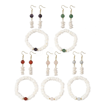 Natural Sea Shell Square Heishi Beads Dangle Earrings and Bracelets SJEW-JS01388-1