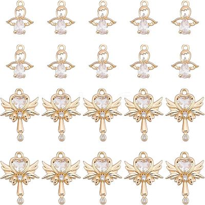 20Pcs 2 Style Rack Plating Brass Micro Pave Clear Cubic Zirconia Pendants KK-FH0004-22-1