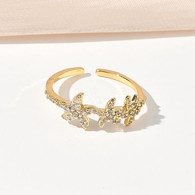 304 Stainless Steel Cubic Zirconia Cuff Open Rings for Women LS-RJEW-Z122-02G-04-1