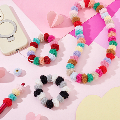80Pcs 16 Colors Cloth Alloy Plush Pompom Ball Beads DIY-GA0008-86-1