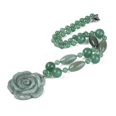 Natural Green Aventurine Flower Pendant Necklaces NJEW-N064-08I-1