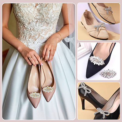 8Pcs 4 Styles Alloy Rhinestone Shoe Decoration AJEW-FG0004-36-1
