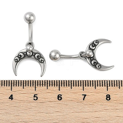 Crescent Moon 316 Surgical Stainless Steel Dangle Belly Button Rings EJEW-G416-17AS-1