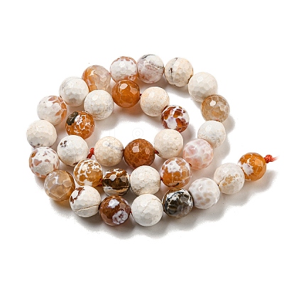 Faceted Natural Fire Crackle Agate Beads Strands G-F447-12mm-H04-1