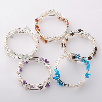 Gemstone Chip Warp Bracelets BJEW-JB01518-1