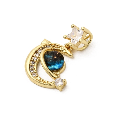 Moon & Star Rack Plating Brass Micro Pave Cubic Zirconia Pendants LS-KK-C037-08G-1