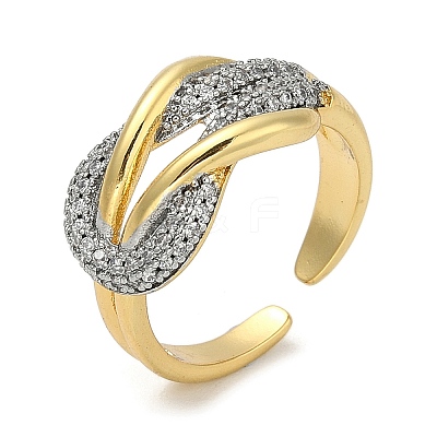 Rack Plating Brass Micro Pave Cubic Zirconia Cuff Finger Rings for Women RJEW-C114-16G-G-1
