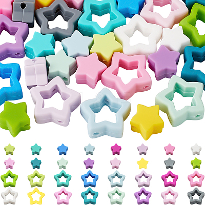 64cs 32 Styles Star Silicone Focal Beads SIL-SC0002-38-1