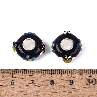 3D Lampwork & Brass Core European Beads LAMP-Q042-01B-1