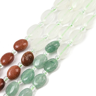 Natural Indian Agate & Yellow Aventurine & Green Aventurine & Quartz Crystal & Synthetic Goldstone Beads Strands G-Z135-A02-1