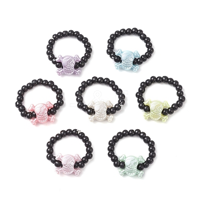 Acrylic Skull Stretch Rings RJEW-JR00927-01-1