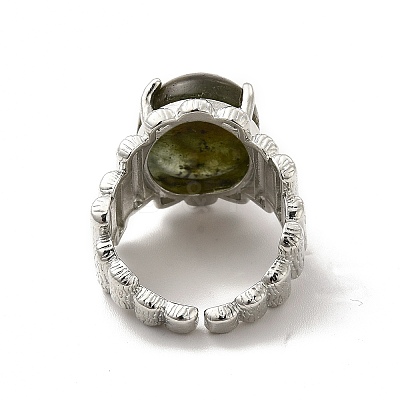 Gemstone Oval Open Cuff Ring RJEW-P082-03P-1