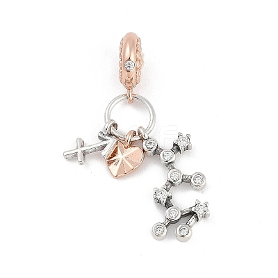 Brass Pendants with Cubic Zirconia European Beads KK-Q015-01K-1