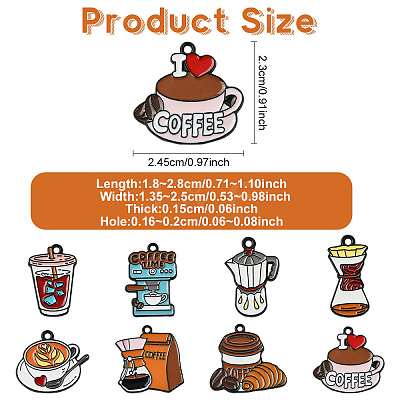 16Pcs 8 Styles Coffee Theme Alloy Enamel Pendants ENAM-YW0008-55-1