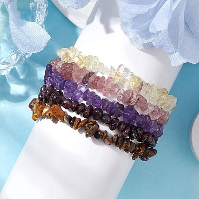 12 Constellation Natural Mixed Gemstone Chip Beaded Stretch Bracelets Sets for Women Men BJEW-JB10264-11-1