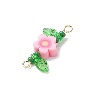 6Pcs 6 Styles Handmade Polymer Clay Flower & Glass Seed Beaded Connector Charms PALLOY-MZ00801-1