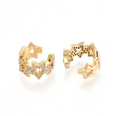 Brass Micro Pave Clear Cubic Zirconia Cuff Earrings KK-T074-35G-1