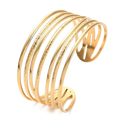 304 Stainless Steel Multi Line Cuff Bangles BJEW-F457-05G-1
