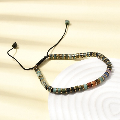 Natural African Turquoise(Jasper) & Non-magnetic Hematite Beaded Adjustable Bracelets for Unisex BJEW-K251-09W-1