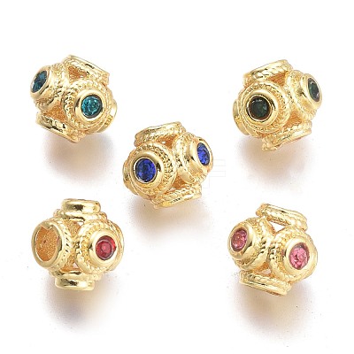 Brass Micro Pave Cubic Zirconia Beads KK-P187-18-G-1