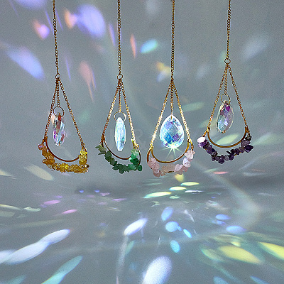 1 Set AB Color Plated Chandelier Glass Teardrop Pendant Decorations HJEW-GA0001-45-1
