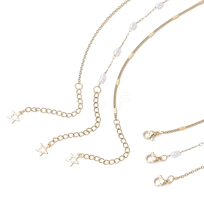 304 Stainless Steel Pendant 316 Surgical Stainless Steel & Plastic Pearl Paperclip Chain 3 Layer Necklaces for Women NJEW-JN05471-01-1