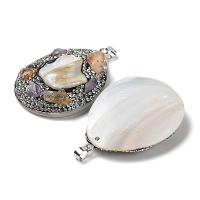 Baroque Natural Freshwater Shell Polymer Clay Rhinestone Big Pendants BSHE-P033-15A-1