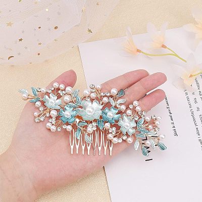 Bridal Flower Pearl Rhinestone Alloy Hair Combs MRMJ-WH0077-061LG-1