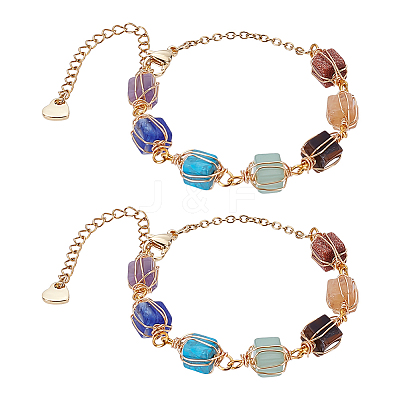 2Pcs Natural Mixed Gemstone Beads Link Bracelets for Women BJEW-UN00021-1