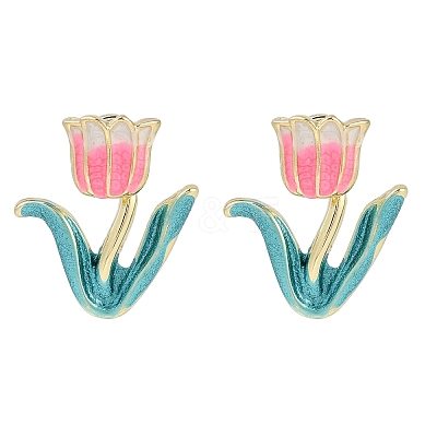 Pink Tulip Enamel Stud Earrings EJEW-M005-03-1