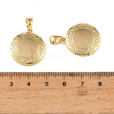 Floral Embossed Brass Locket Pendants KK-CBA7157-05G-1