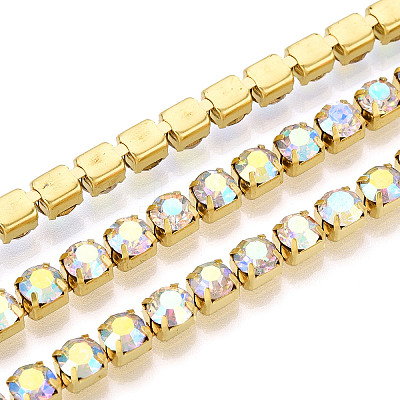Brass Rhinestone Strass Chains CHC-T001-SS24-02G-1