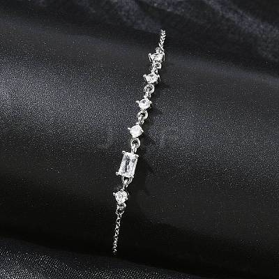 Brass Micro Pave Clear Cubic Zirconia Link Bracelets BJEW-E114-01C-P-1