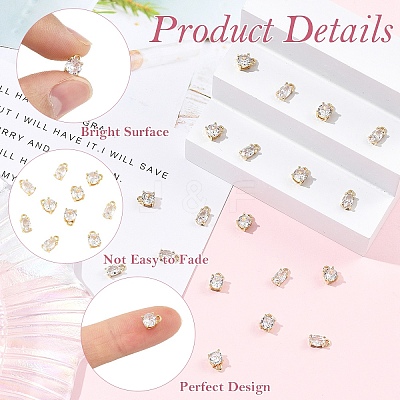 10Pcs 2 Styles Brass Micro Pave Clear Cubic Zirconia Charms KK-YW0004-36-1