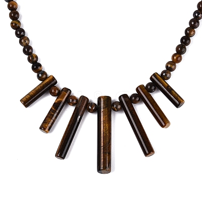 Natural Tiger Eye Round Beaded Fan Bib Necklaces NJEW-N064-04B-1