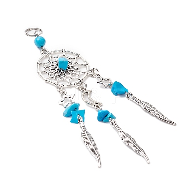 6Pcs 6 Styles Natural & Synthetic Mixed Gemstone & Alloy Woven Web/Net with Feather Big Pendants PALLOY-JF03443-1