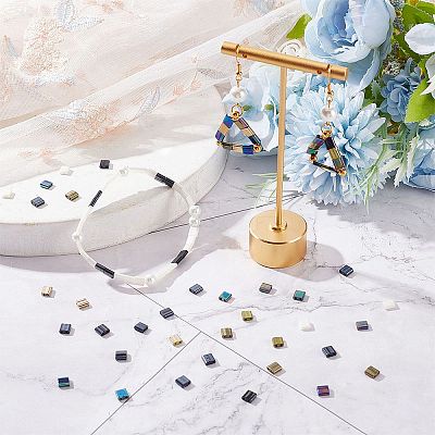 500Pcs 5 Style 2-Hole Opaque/Electroplate Glass Seed Beads SEED-SC0001-11-1