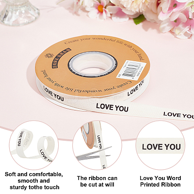 30 Yards Cotton Love You Word Printed Ribbon OCOR-WH0086-87B-1